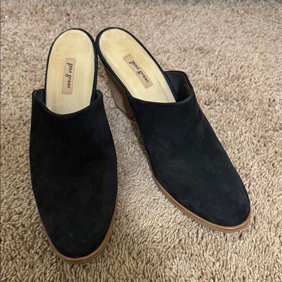 Paul Green Black Suede Slip-On 3.5" Heel Mules Shoes size 6.5 Minimalist Classic - Picture 2 of 7